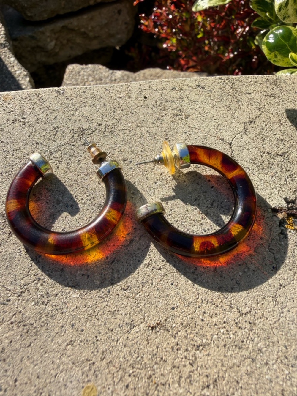 Vintage Translucent Tortoiseshell Hoop Earrings - Amber Brown